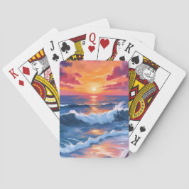 Baralho Pôr do Sol no Oceano Ondas da Praia Aquarela