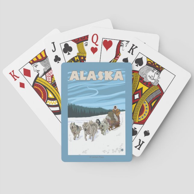 Baralho Poster das viagens vintage de AlaskaDogsledding (Verso)