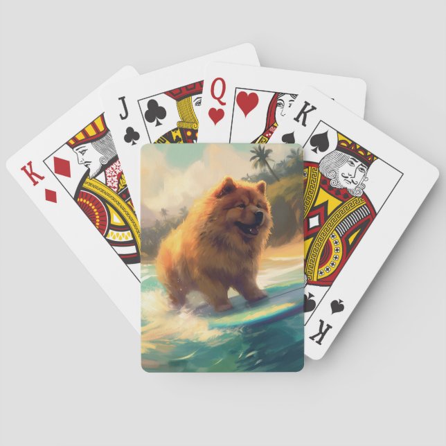 Baralho Praia de Chow Chow Pintura de Surfe (Verso)
