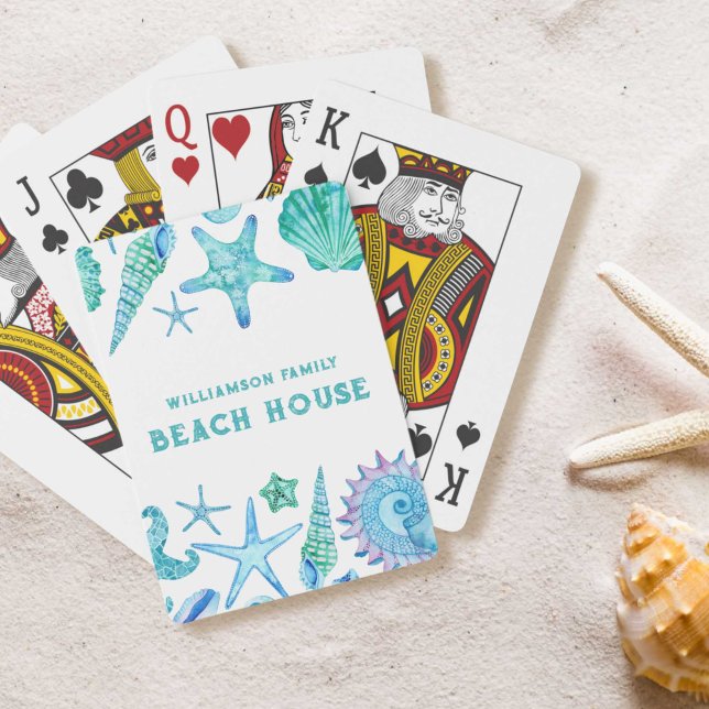 Baralho Prateleiras do Mar de Aquarela e Starfish Beach Ho (Watercolor Sea Shells and Starfish Beach House Poker Cards)
