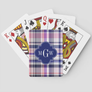 Baralho Preppy branco, Marinho rosa, Madras Quatrefoil Mon