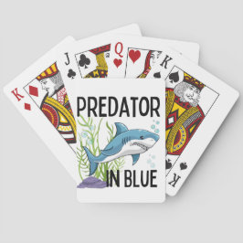 Baralho pretator em azul, tubarão, estilo de desenho anima