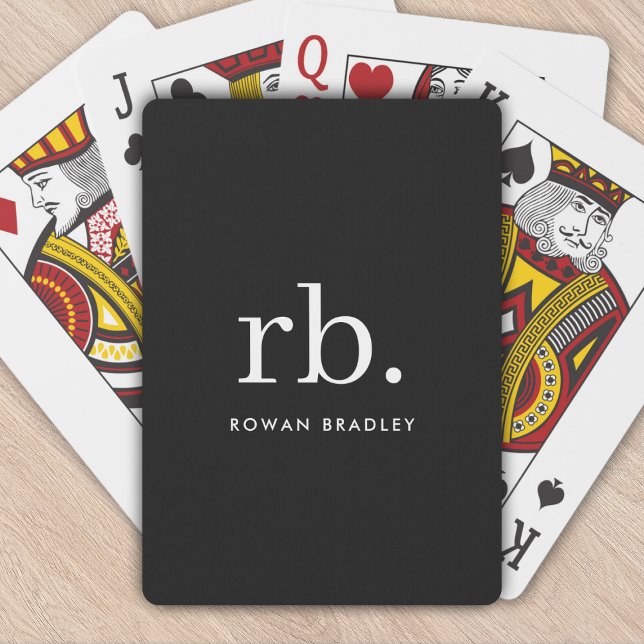 Baralho preto e branco mínimo Elegante clássico monograma (Sleek black modern monogram custom poker cards.)