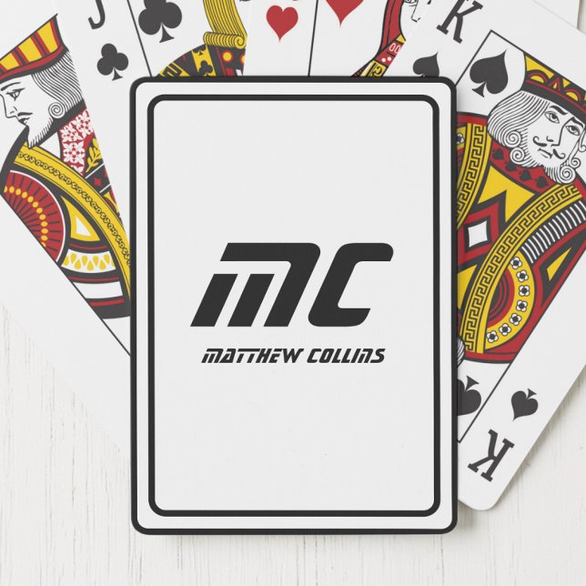 Baralho Preto e Branco Moderno Mínimo Personalizado (Modern Black and White Minimal Simple Personalized Poker Cards)
