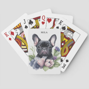 Baralho Preto Personalizado Francês Pug Cachorro Aquarela