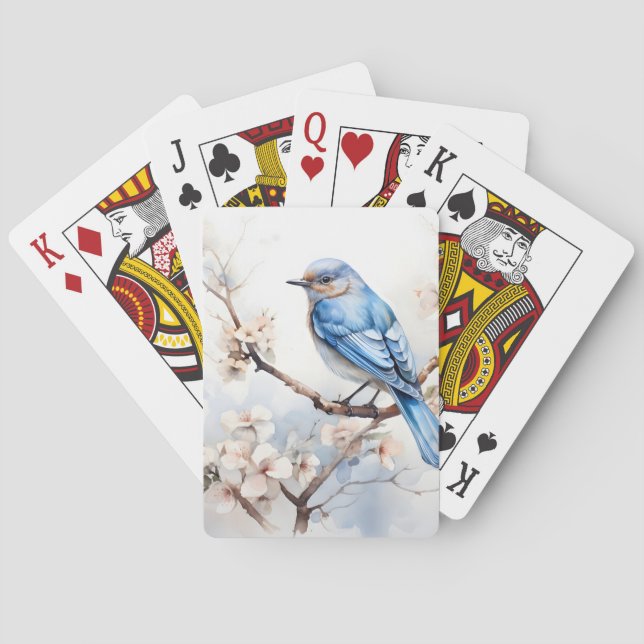 Baralho Primavera Bluebird na árvore brilhante (Verso)