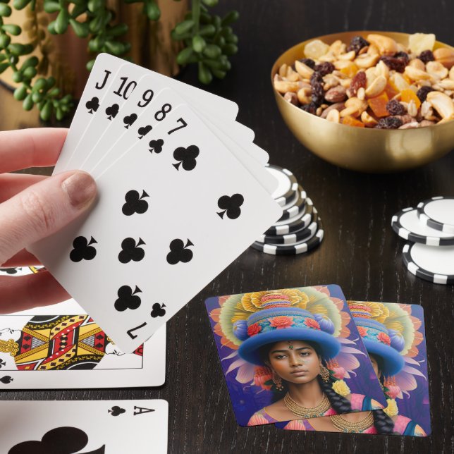 Baralho Princesa asiática com chapéu azul grande (In situ)