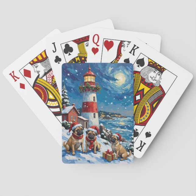 Baralho Pug Christmas Lighthouse Holiday (Verso)