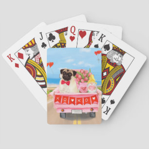 Baralho Pug Dog Dia de os namorados Truck Hearts