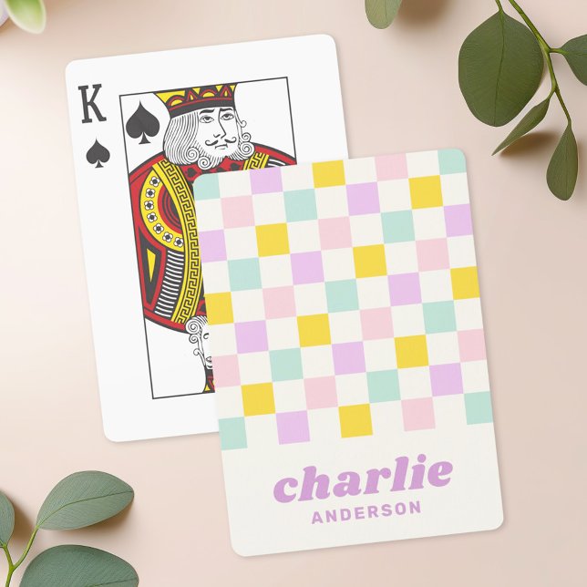 Baralho Quadro azul roxo, cor-de-rosa, cor-de-rosa (Pink yellow purple blue checkerboard playing cards)