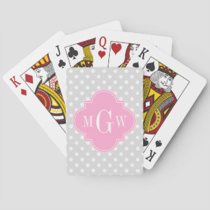 Baralho Quatrefoil Cor-de-rosa com Cinza branca 3 Monogram