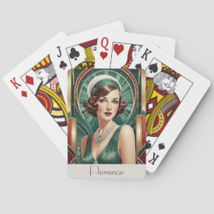 Baralho Retrato de Mulher Inspirado na Arte Deco Retro Per