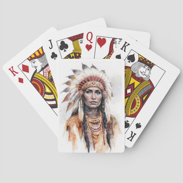 Baralho Retrato de uma mulher nativa americana aquarela (Verso)
