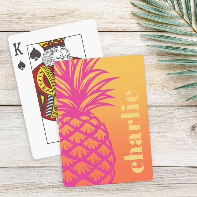 Baralho Retrô de gradiente amarelo alaranjado-abacaxi rosa (Hot pink pineapple orange yellow gradient retro playing cards)