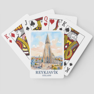 Baralho Reykjavik Iceland Church Watercolor Skyline Travel