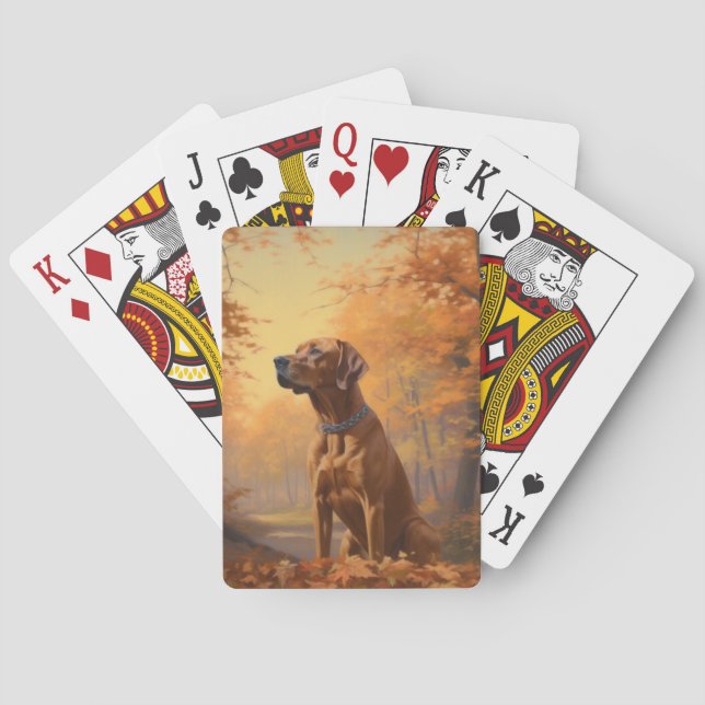 Baralho Rhodesian Ridgeback  no Outono Folhas Caem Inspira (Verso)