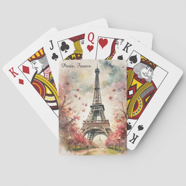 Baralho Romantic Paris Eiffel Tower Watercolor Floral (Verso)