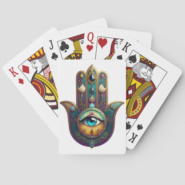 Baralho Rosa Dourada Teal Hamsa c/ Terceiro Olho Turquesa (Verso)