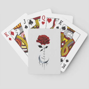 Baralho Rosa vermelha de estilo de tatuagem e lua crescent