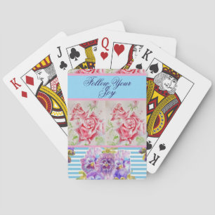 Baralho Rosa Vermelha Shabby Chic Rosas Aquarela Rosa Azul