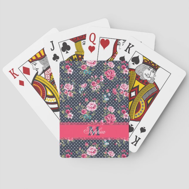 Baralho Rosas monogramas bonitos e giros (Verso)