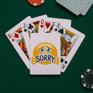 Baralho Rosto de Emoji Triste e Desculpe Segurando Placa d