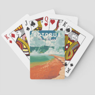 Baralho Rotorua Nova Zelândia Ilustração Retro de Arte Via