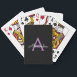 Baralho Roxo Preto Script Monograma Nome Feminino<br><div class="desc">Cartas de Baralho com Monograma de Nome em Script Simples Preto e Roxo. Isso faz o presente perfeito para alguém que ama luxo e estilos chiques para aniversário de 16 anos,  casamento,  chá de noiva,  aniversário de casamento,  chá de bebê ou despedida de solteira.</div>