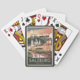 Baralho Salzburg Austria Illustration Viagem Art Vintage
