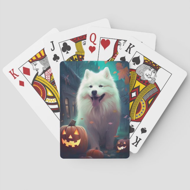 Baralho Samoyed de Halloween com Abóboras Assustador (Verso)