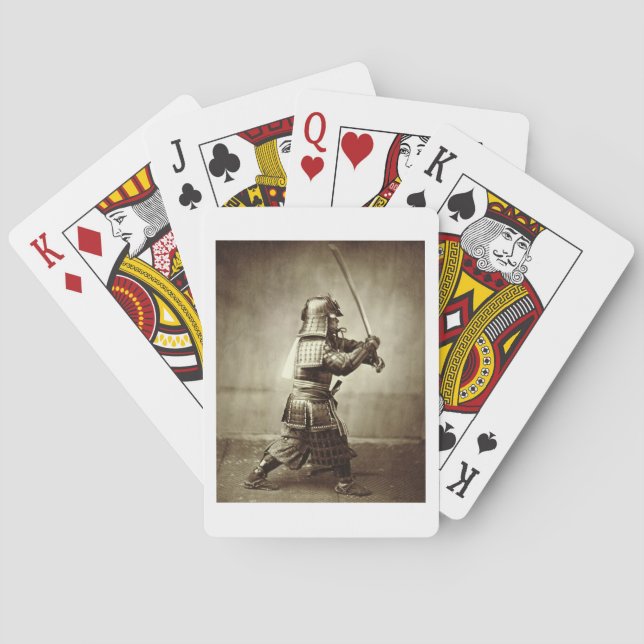 Baralho Samurai com espada levantada, c.1860 (albumen impr (Verso)