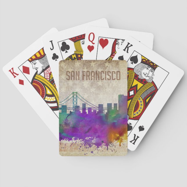 Baralho San Francisco, skyline da cidade da aguarela de CA (Verso)