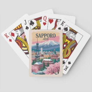 Baralho Sapporo Japão Ilustração Arte de Viagem Vintage