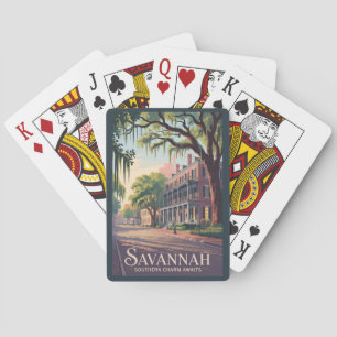 Baralho Savannah Georgia Illustração Viagem Art Vintage