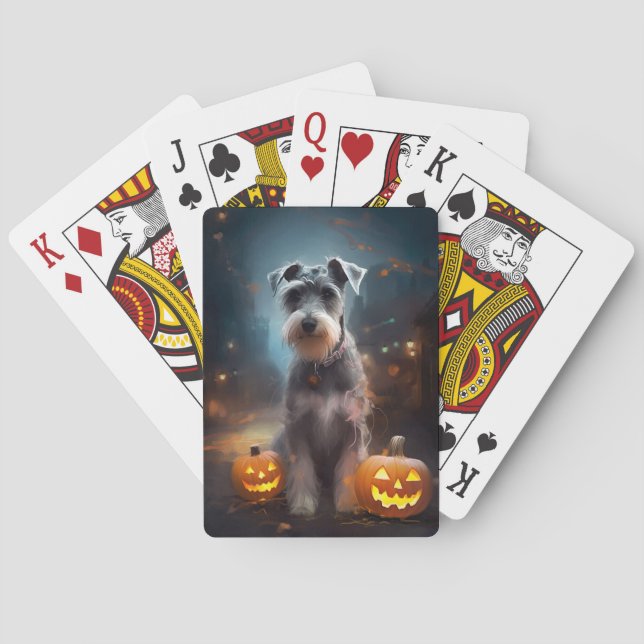 Baralho Schnauzer de Halloween com Abóboras Assustador (Verso)