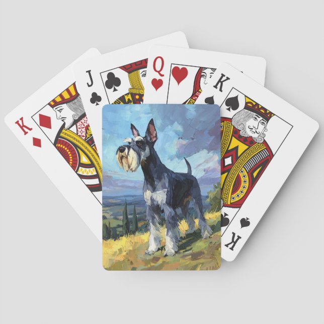 Baralho Schnauzer Sunlit Countryside Landscape Art (Verso)