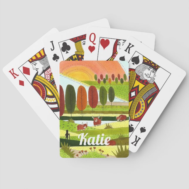 Baralho Scotland Highland Cows no Campo de Fazendas do out (Verso)