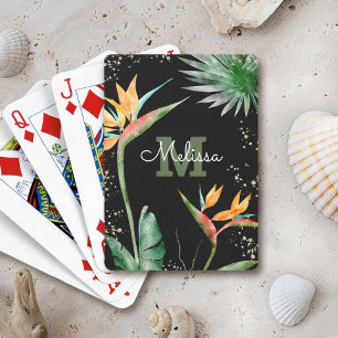 Baralho Script de Monograma Floral de Ilha Tropical Dourad