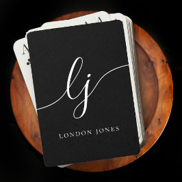 Baralho Script Preto do Nome do Monograma Personalizado