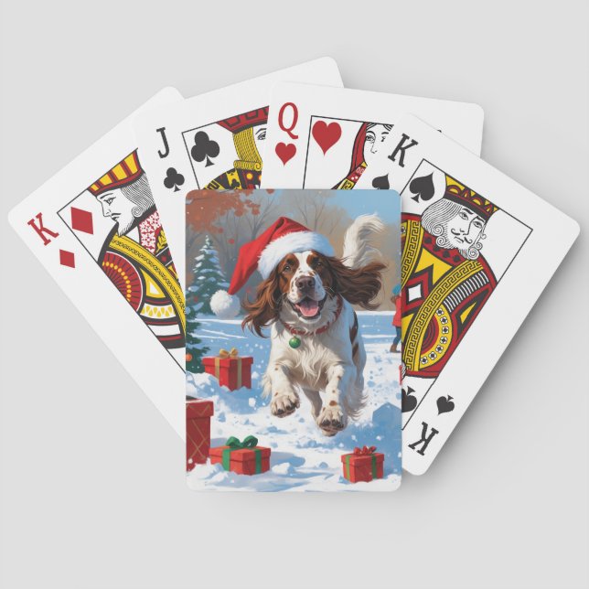 Baralho Setter Inglês Correndo na Neve com Chapéu de Natal (Verso)
