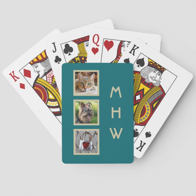 Baralho SEUS 3 FOTOS & cartões de jogo do monograma (Verso)