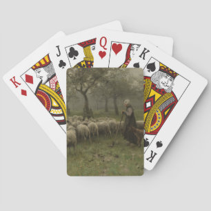 Baralho Shepherdess com um rebanho dos carneiros, malva de