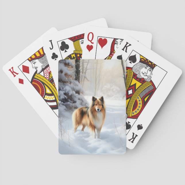 Baralho Shetland Sheepdog Deixe Nevar Natal (Verso)