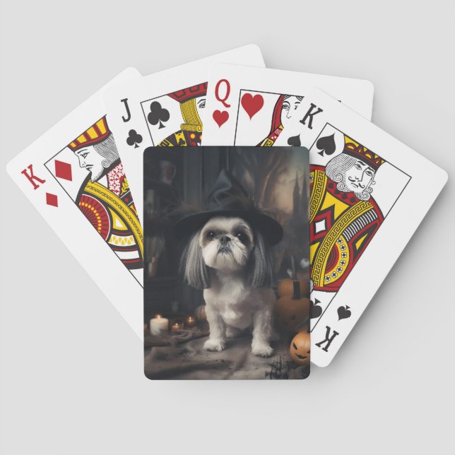 Baralho Shih Tzu Abóboras Halloween Assustador (Verso)