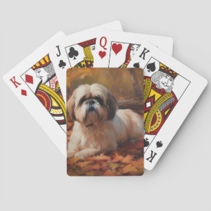 Baralho Shih Tzu no outono deixa cair inspiração