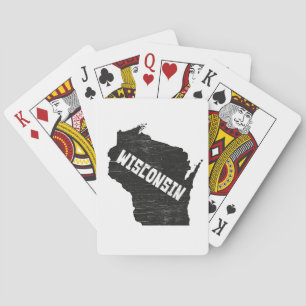 Baralho Silhueta afligida do mapa de Wisconsin vintage