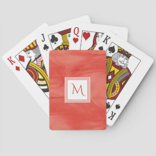 Baralho Simples Vermelho Laranja Sutil Marble Monograma Mo