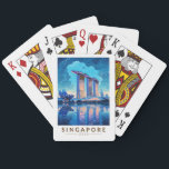 Baralho Singapura Marina Bay Night Viagem Art Vintage<br><div class="desc">Singapura retro vetor viagem design. Marina Bay é uma área de alto escalão de arranha-céus,  hotéis elegantes e shoppings de luxo. É conhecida pela torre da roda-gigante Singapura Flyer Ferris e pelos conservatórios de flores e superárvores coloridas de jardins pela baía.</div>