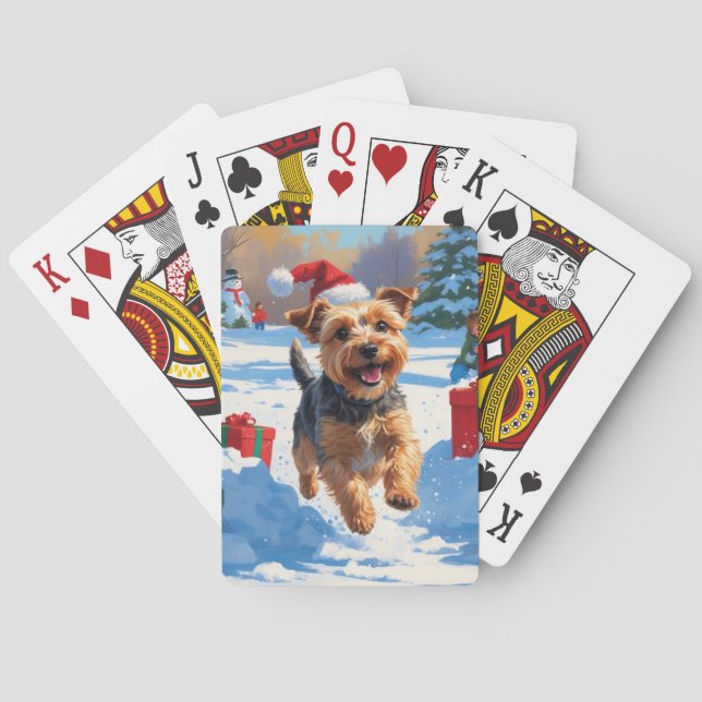 Baralho Skye Terrier Correndo na Neve com Chapéu de Natal (Verso)