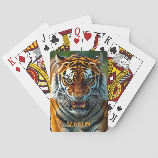 Baralho Snarling Angry Tiger Personalize Name (Verso)